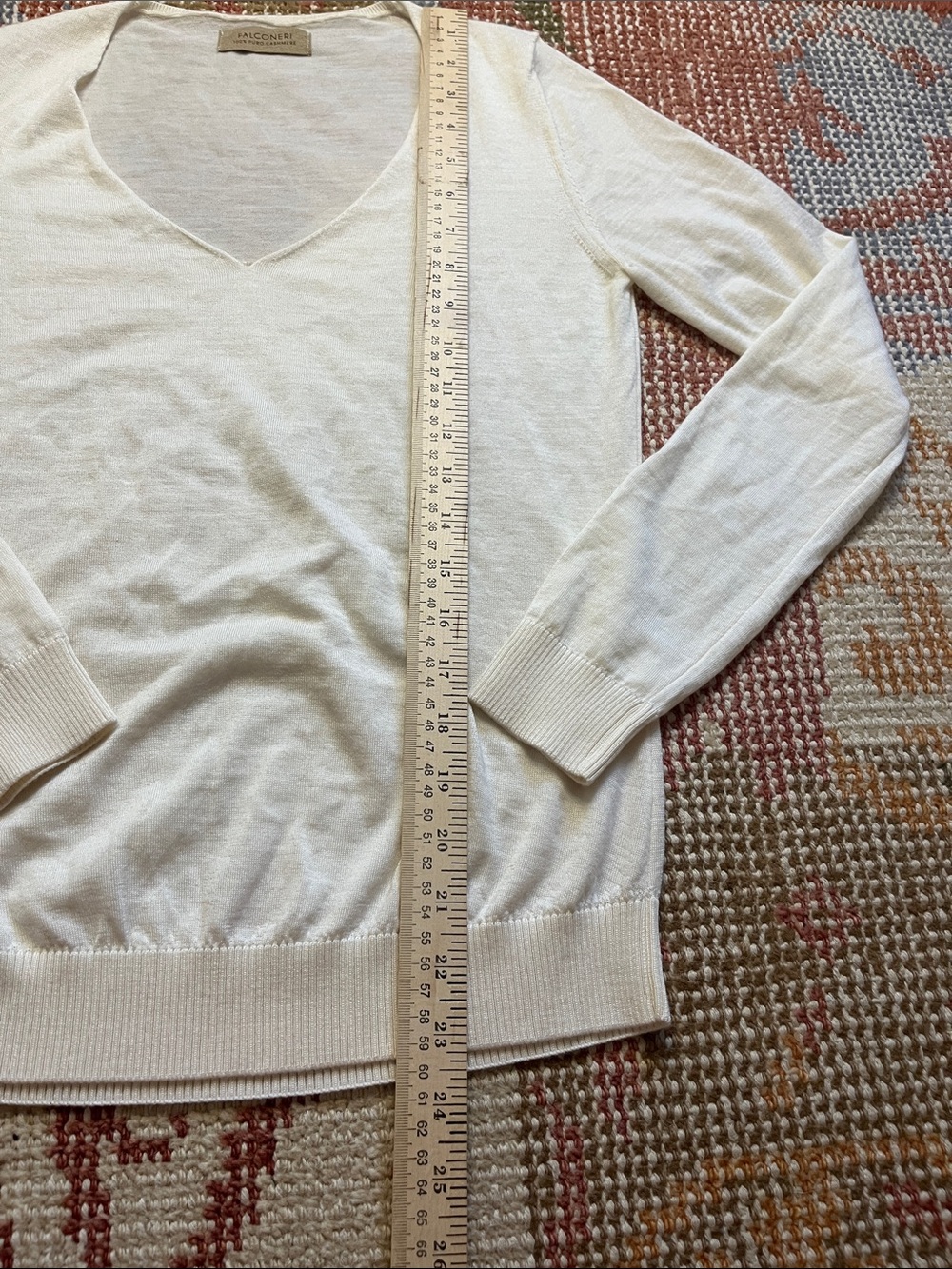 Falconeri 100% Pure Cashmere Cream V Neck Sweater XS Luxury Soft - Picture 4 of 7